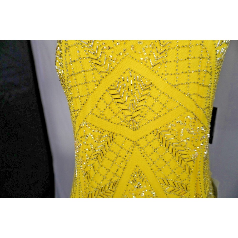 Adrianna Papell Yellow Beaded Mesh Art Deco Geometric Gala Dress Sz 12 NWT $ 298 - Picture 2 of 12